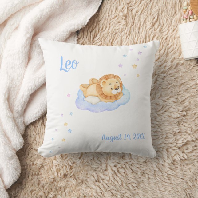 Oreiller de lion de bébé de nursery avec nom et da (Couverture)