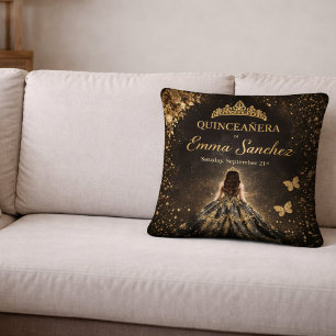 Oreiller de luxe noir or pour Quinceañera
