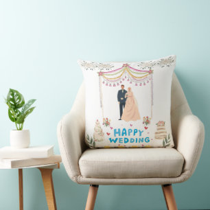 Oreiller de mariage heureux – Fond blanc