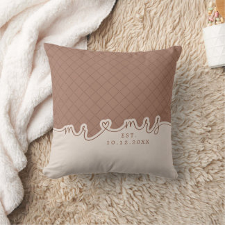 Oreiller de mariage Mlle Mme Cœur Script Beige Moc