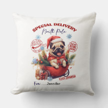 Oreiller de Noël à lancer avec un Pug fantaisiste