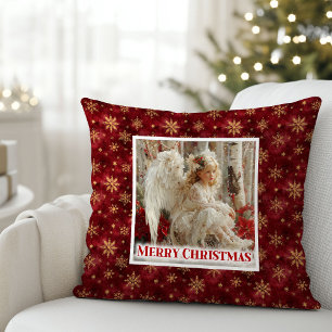Oreiller de Noël ange joyeux poinsettia