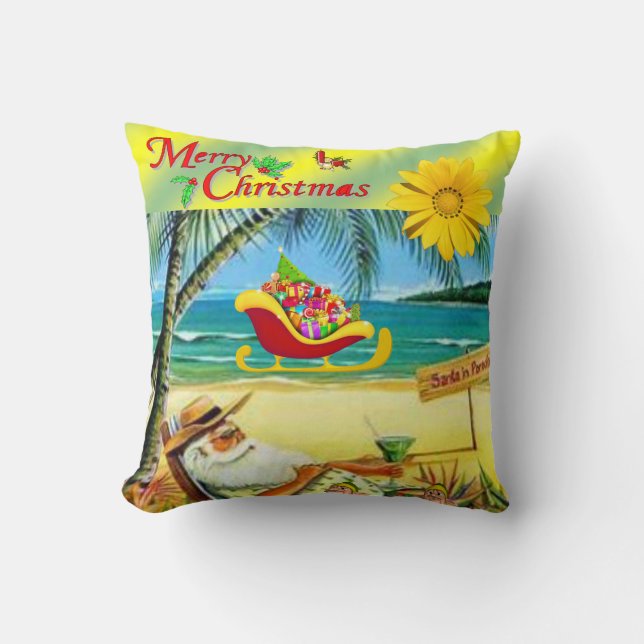 Oreiller de Noël, Bum de plage d'été Père Noël (Recto)