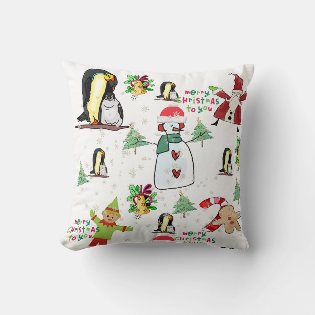 Oreiller de Noël, Elfe de Neige Penguin Père Noël (Recto)