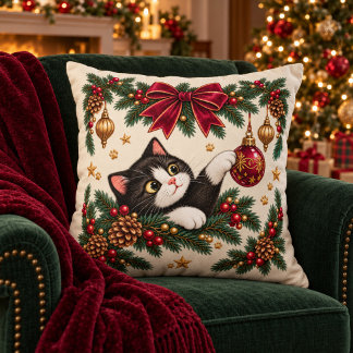 Oreiller de Noël en forme de chat smoking vintage