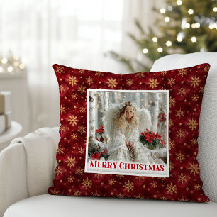 Oreiller de Noël en rouge et or avec ange pour cad