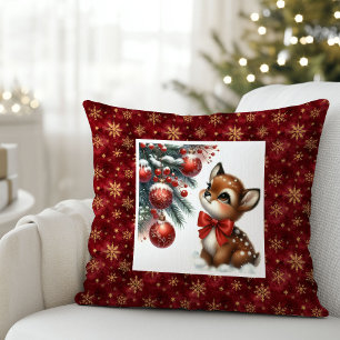 Oreiller de Noël forêt enneigée bébé faon enchante