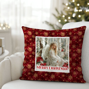 Oreiller de Noël victorien ange rouge et or chaud