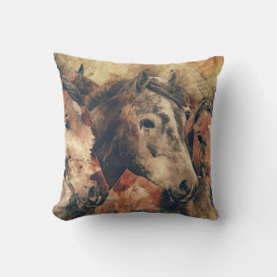Oreiller de peinture de cheval gris marron