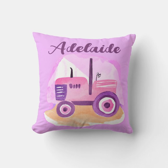 Oreiller de tracteur rose et violet personnalisé (Recto)
