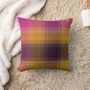 Oreiller décoratif à carreaux rose jaune violet