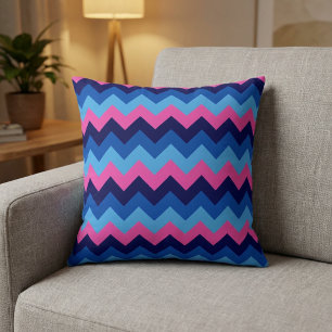 Oreiller décoratif à motif chevron bleu rose