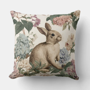 Oreiller décoratif aux fleurs d'hortensia lapin