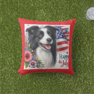 Oreiller décoratif Border Collie patriotique du 4 