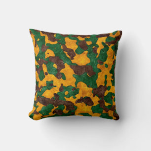 Oreiller décoratif camouflage orange marron vert