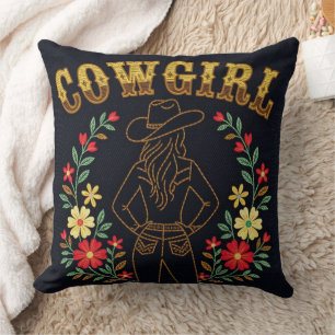 Oreiller décoratif Cowgirl en denim foncé