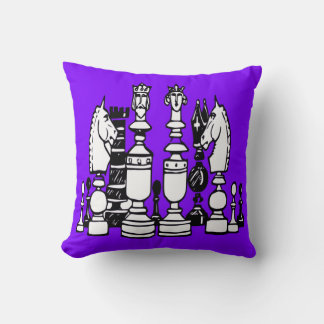 Oreiller décoratif d'échecs violet blanc noir