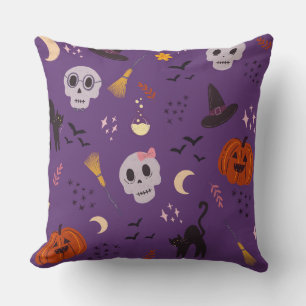 Oreiller décoratif d'Halloween – Crânes, citrouill