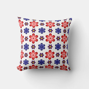 Oreiller décoratif Fleurs Bleu Violet Rouge Bohème