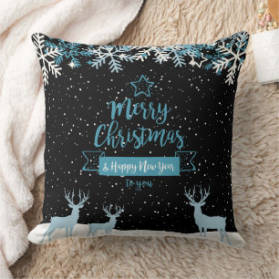 Oreiller décoratif Joyeux Noël Bleu Noir