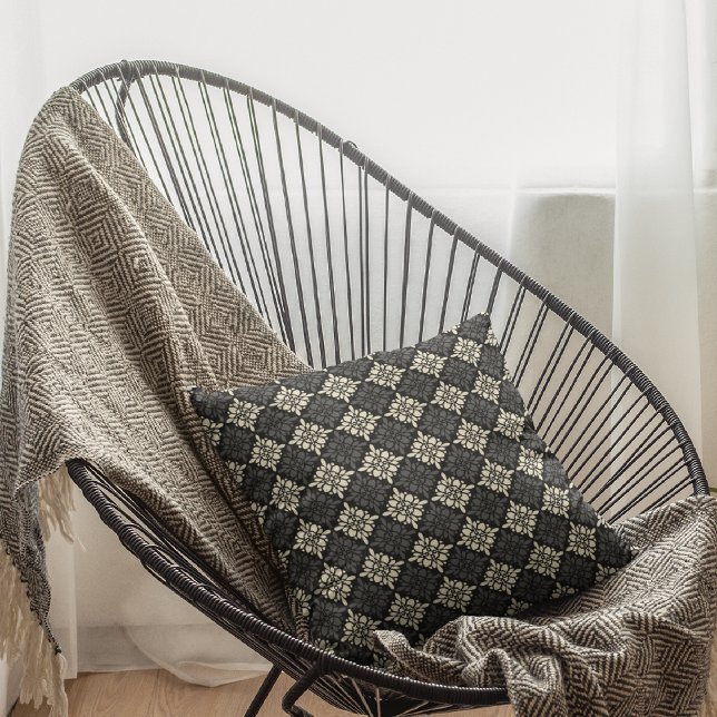 Oreiller décoratif noir Damas/Pois (Créateur téléchargé)