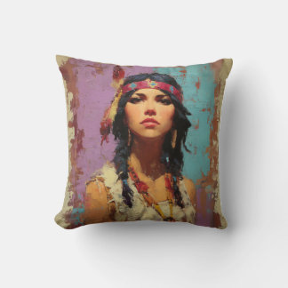 Oreiller décoratif portrait boho artistique