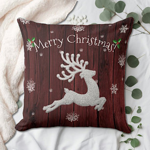 Oreiller décoratif Renne de Noël Rustique Rouge