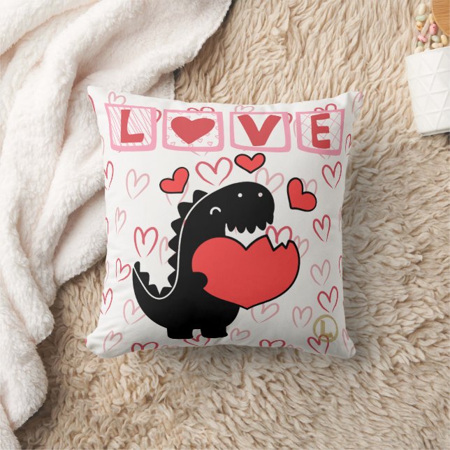 Oreiller Dino Love1 Carré de Valentine 16x16 (Couverture)