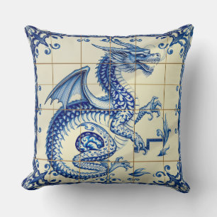 oreiller dragon serpent saphir