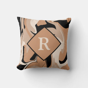 Oreiller en marbre noir marron crème avec monogram