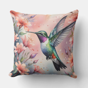 oreiller extérieur à motif de colibri floral