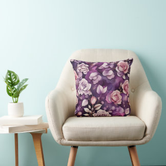 Oreiller extérieur à motif floral vintage pourpre 