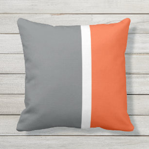 Oreiller extérieur rayé gris orange et blanc
