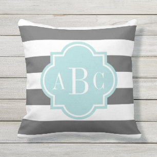 oreiller extérieur rayé monogramme personnalisé gr