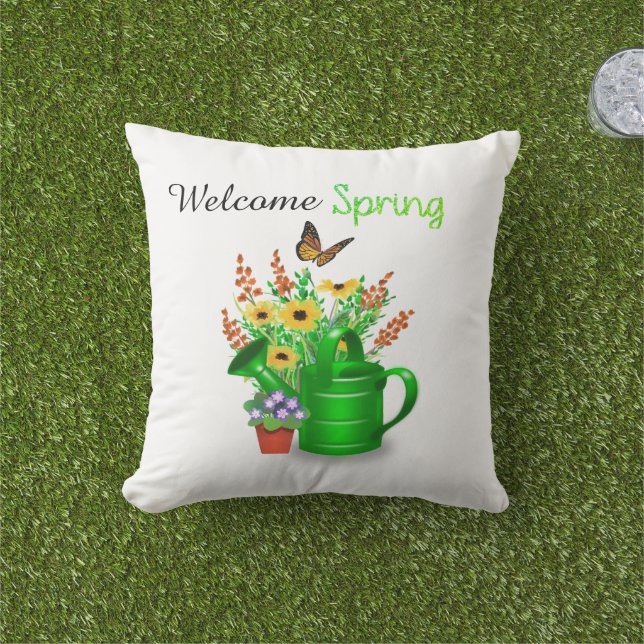 Oreiller Floral de printemps Bienvenue (Herbe)