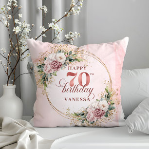Oreiller Floral Rose Poussiéreux Doré 70e Annivers