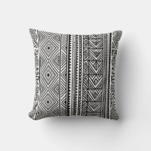 Oreiller géométrique aztèque tribal noir et blanc