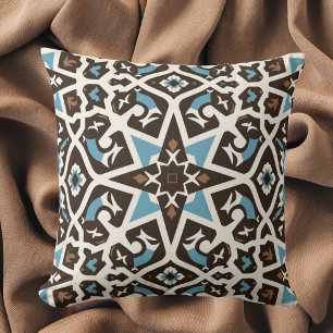 Oreiller géométrique bleu et terre marocain