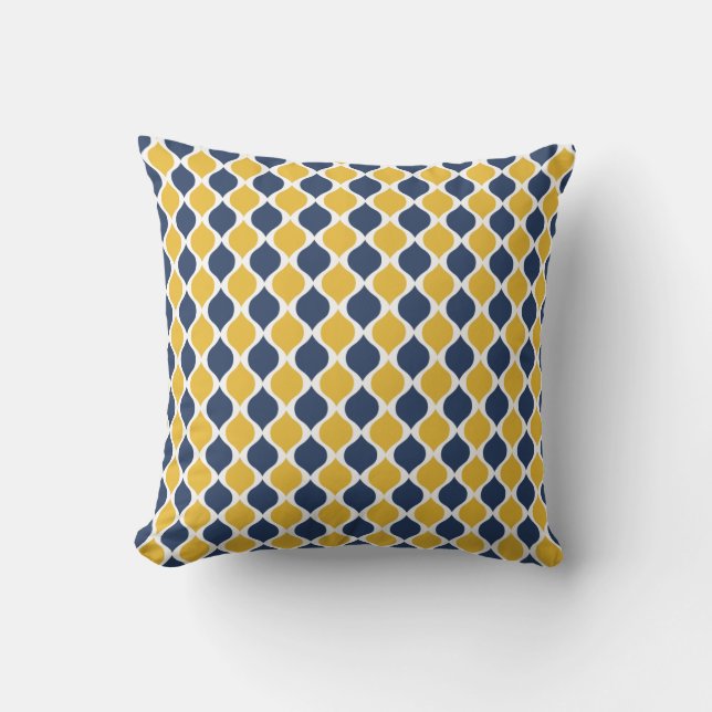 Oreiller géométrique marine et jaune 16x16 (Recto)