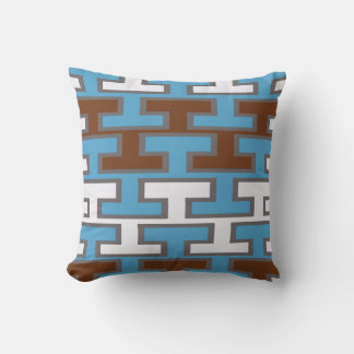 Oreiller géométrique moderne bleu, blanc et marron