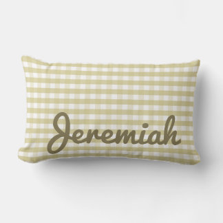 Oreiller Gingham Neutre pour Nurserie avec Nom