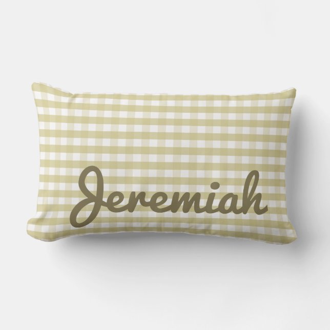 Oreiller Gingham Neutre pour Nurserie avec Nom (Recto)