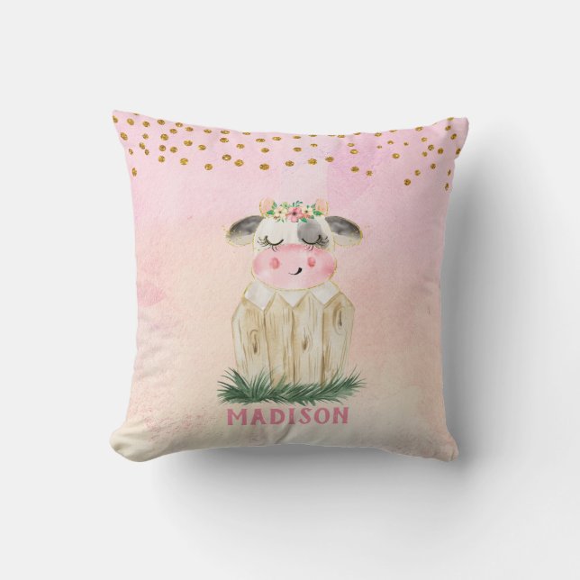 Oreiller jetable personnalisé rose et or vache mig (Recto)