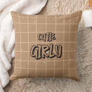 Oreiller jeté à carreaux marron pour fille mignonn