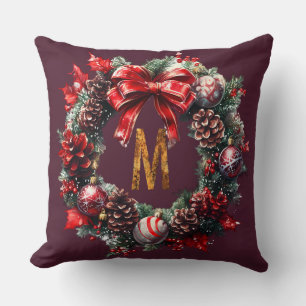 Oreiller jeté à monogramme couronne rouge profond