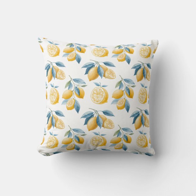 Oreiller jeté à motif de citron bleu méditerranéen (Recto)