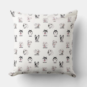 Oreiller jeté à motif de visages de races de chien