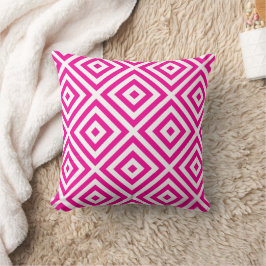 Oreiller jeté à motif diamant rose chaud