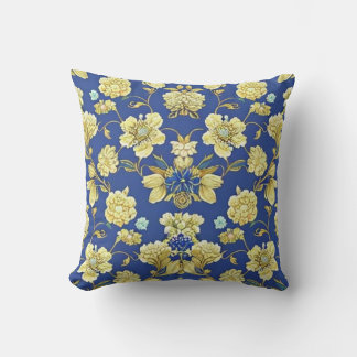 Oreiller jeté à motif floral bleu numérique