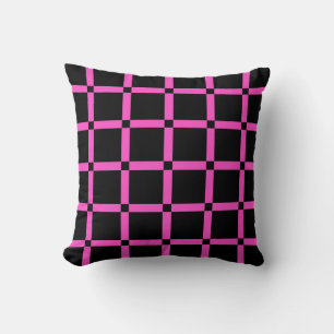 Oreiller jeté à motif quadrillé noir et rose néon
